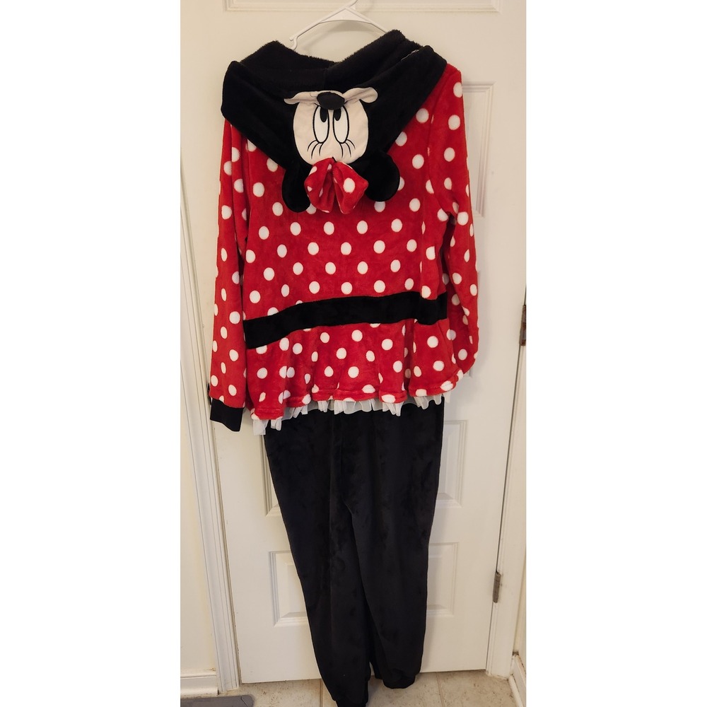 Disney Minnie Mouse Polka Dot Fleece Pajama Union Suit One Piece XL 16-18 Red